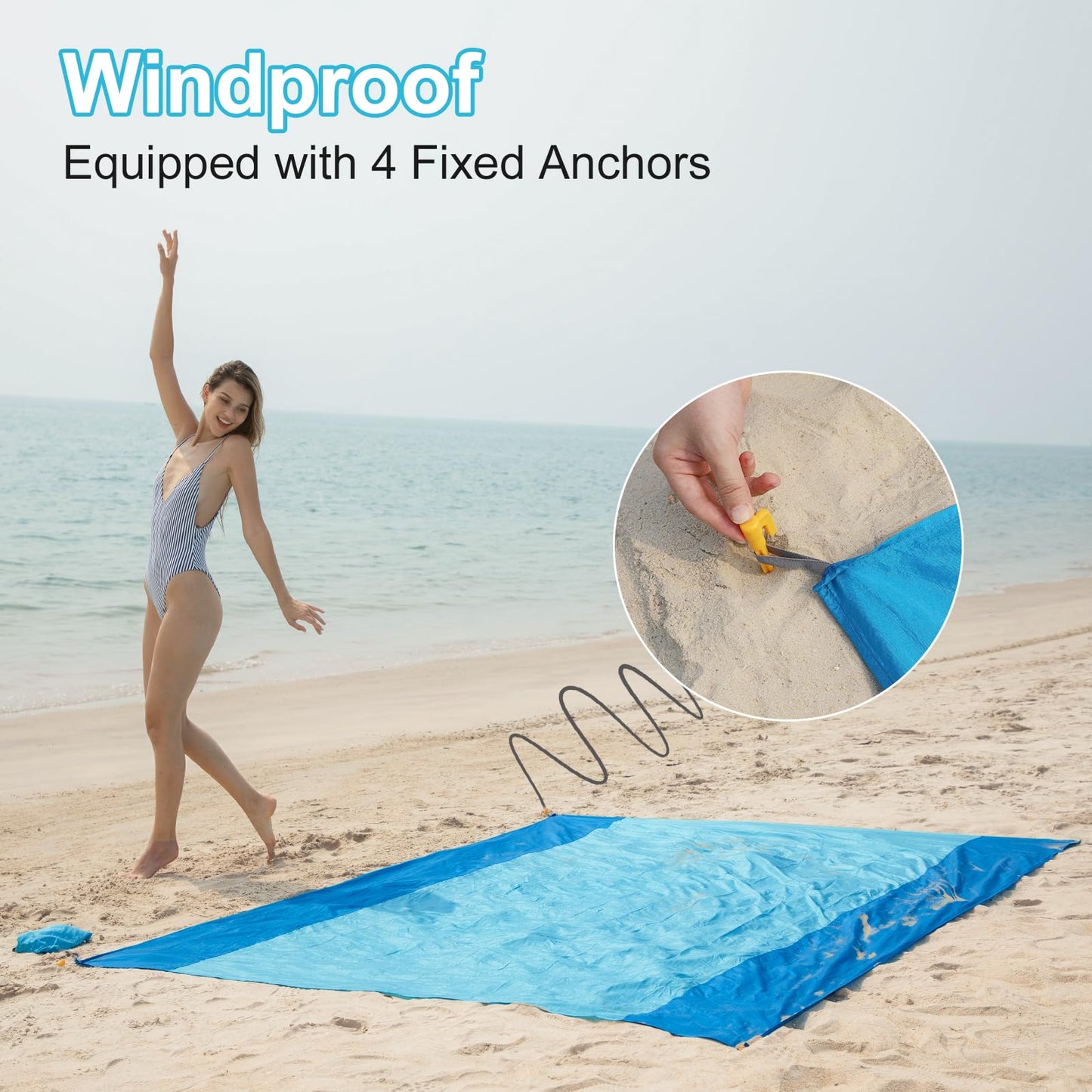ISOPHO Beach Blanket Sand Proof, Ripstop Nylon Picnic Blankets, Extra Large Beach Mat Quick Drying, Lightweight & Durable, for Outdoor Activities, Travel, Beach Picnic, 106 x 83 Inches, Blue