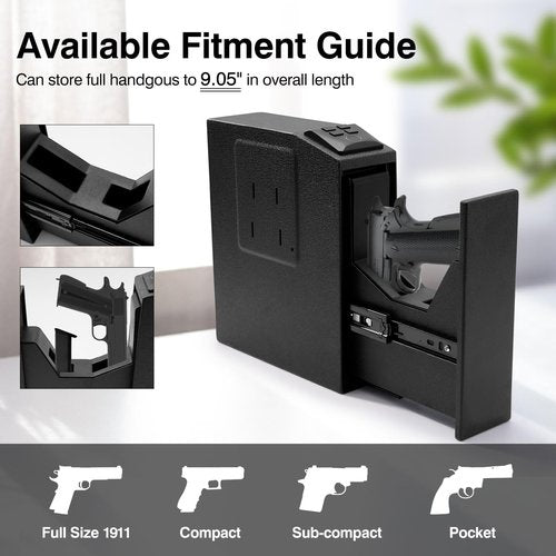 Sgorlds Biometric Slider Gun Safe for Handgun,Auto Sliding Door Hand Gun Safes, Quick Access Pistol Gun Box for Nightstand, Desk, Bed Side With Fingerprintt, PIN Code, KEY Access