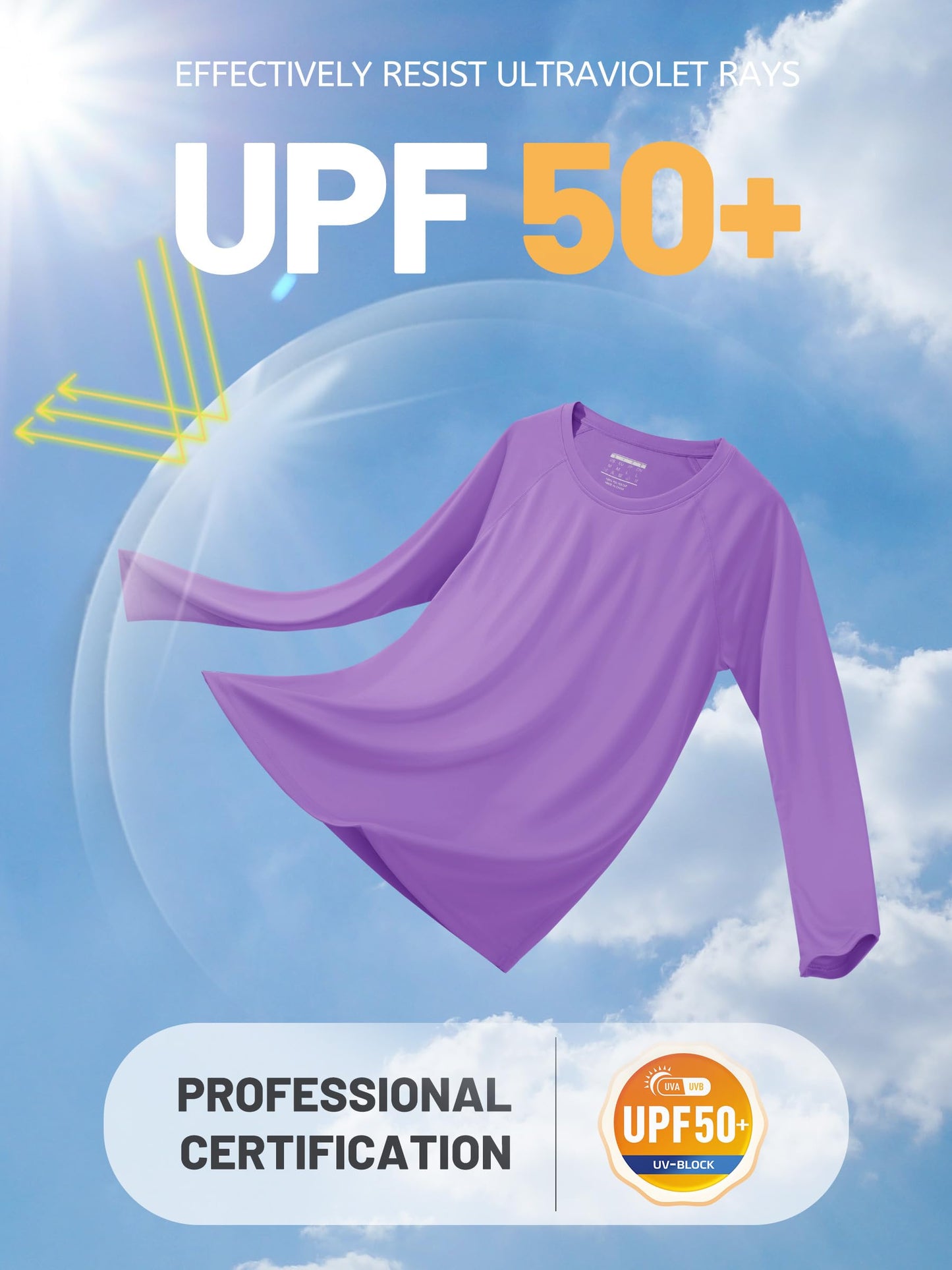TACVASEN Women's UV Protection Shirts Long Sleeve UPF 50+ Rash Guard Quick Dry for Fishing Hiking Swim Workout Light Purple,M