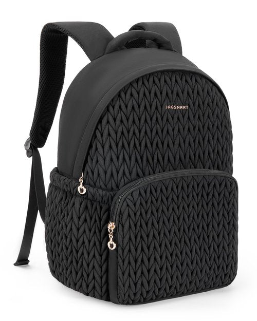 BAGSMART College Backpack for Women, Lightweight Puffy Travel Backpack, TSA Personal Item Casual Daypack,14 Inch Fashion Bookbag, Black
