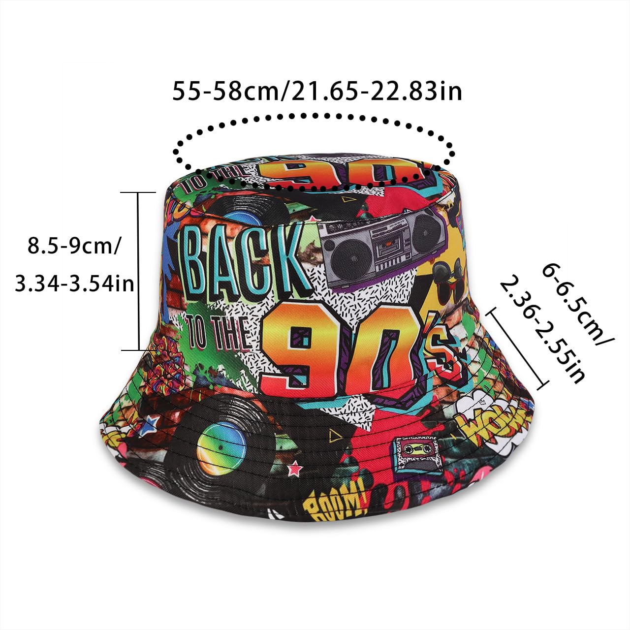 JAZTAKU Retro 80s 90s Bucket Hats for Women Men Rave Festival Hat Party Outfit for Women Men Fisherman Sun Hat