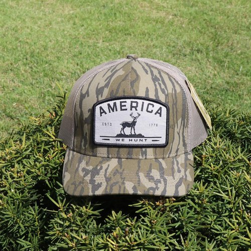 Rural Cloth America We Hunt Patch Snapback Hat, Adjustable Mesh Baseball Cap, Embroidered Trucker Hat for Men & Women, Outdoor Cap for Fishing, Hunting & More, One Size, We Hunt Deer - Bottomland Camo
