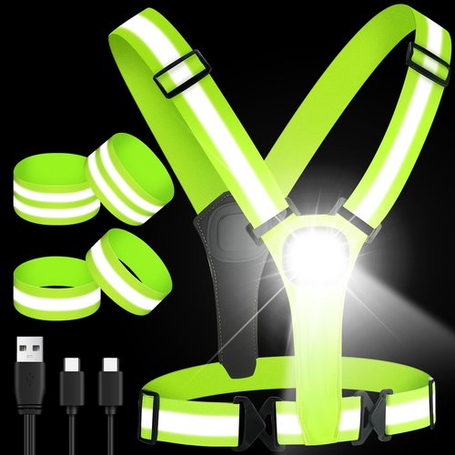 Copkim LED Running Vest Lighted Reflective Running Gear High Visibility Reflective Adjustable Rechargeable Safety Night Gear for Walking Runner Men Women