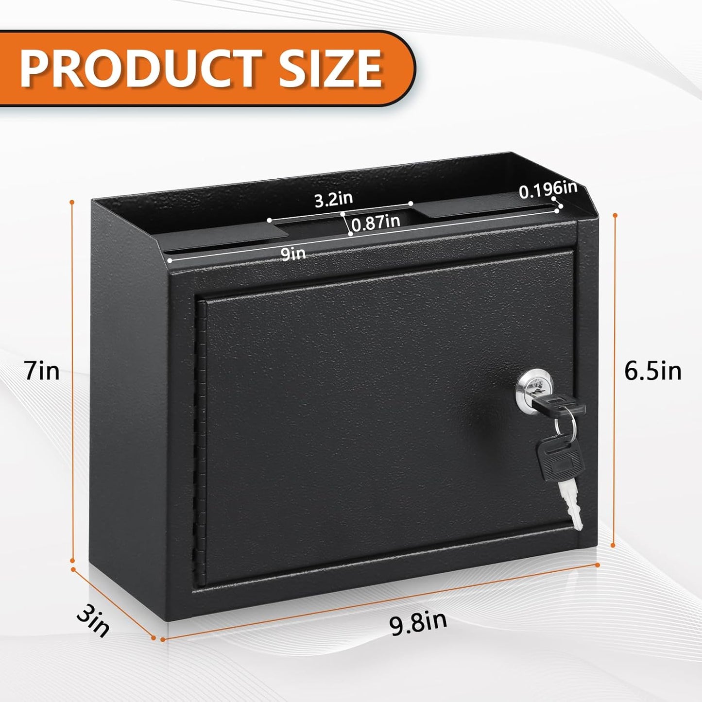 KYODOLED Suggestion Box with Lock and Slot, Small Locking Mailbox for Office, Wall Mount Safe Money/Key Drop Box with 50 Free Suggestion Cards, 9.8" W x 3" D x 7" H, Black