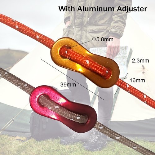 Smithok 8 Pack High-Reflective Guy Lines 4mm Tent Cords High-Strength Lightweight Camp Ropes with Aluminum Adjuster Tensioner for Tent, Tying Down Tarps, Camping, Outdoor Packaging (Khaki)