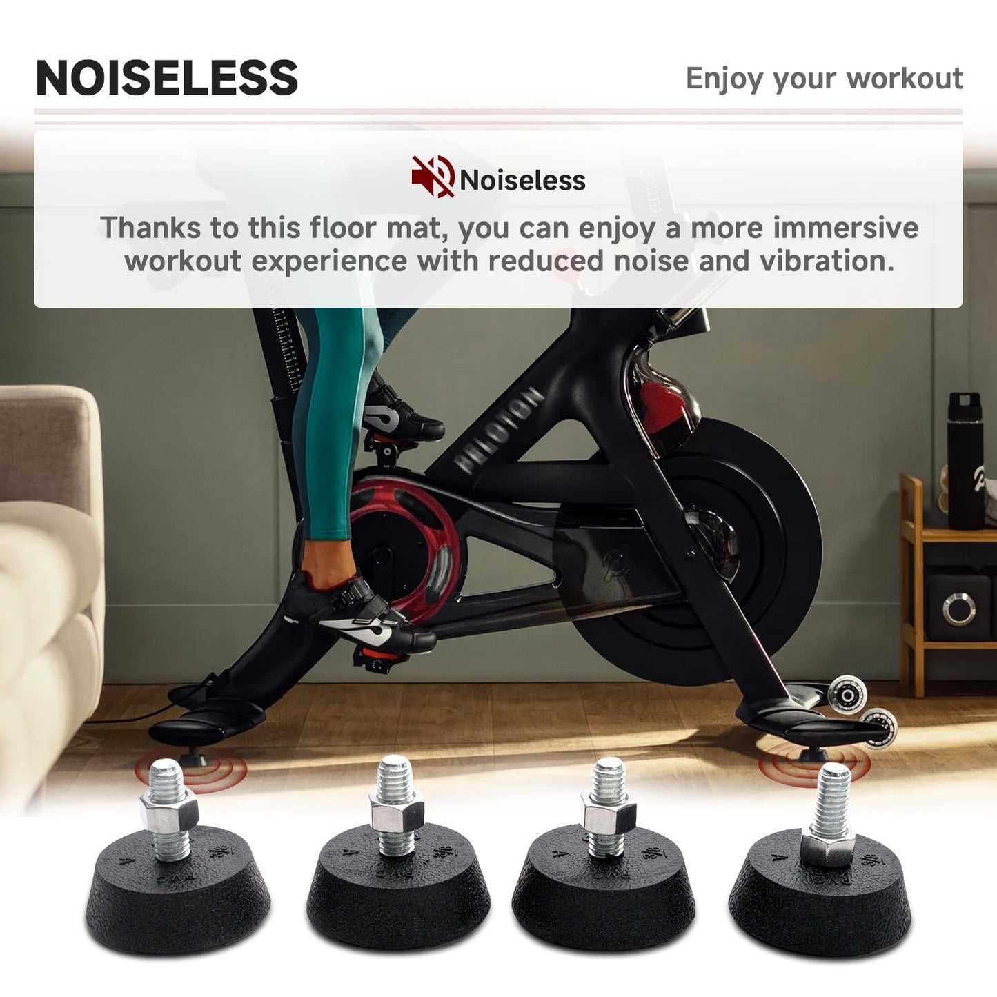 (4 Pack) for Peloton Exercise Bike Support Foot Pad, Upgraded Stainless Steel 3/8" Leveling Screws, Rubber Swivel Non-Slip Shock-Absorbing, Easy Install Replacement Parts