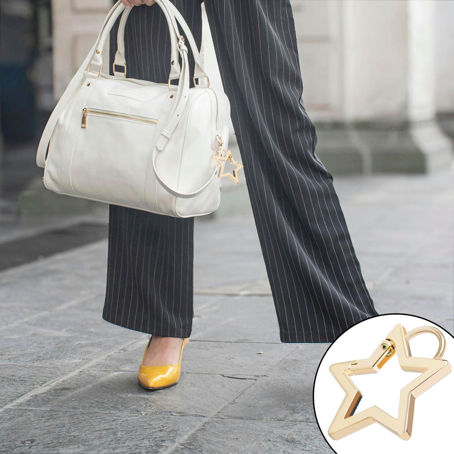 4 PCS Star Carabiner, Star Carabiner Clip, Zinc Alloy Keychain Clip with 2 Sizes, Spring Snap Keychain Clip for Camping, Hiking, Fishing, Outdoor Travel (M, Gold)