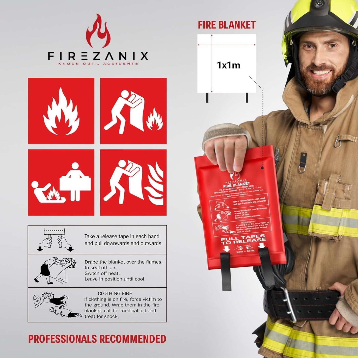 FIREZANIX Emergency Fire Blanket - Fire Suppression Blanket, Fiberglass. Fire Blanket - Emergency Flame Retardant Blanket for Kitchen, Home, and Office. (2 Pack)…