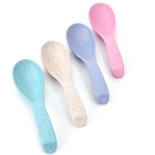 Wheat Straw Travel Spoon Set - 4 Spoons Camping Utensils - Portable Silverware for Lunch Box - Eco Friendly - Reusable Utensils