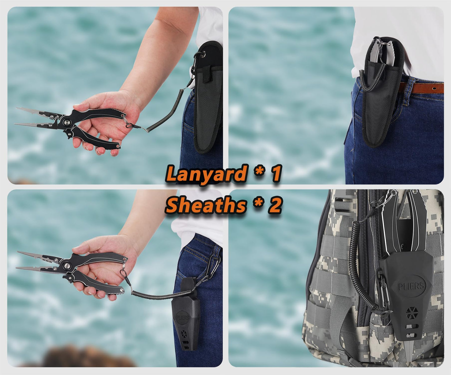 Aluminum Alloy Fishing Pliers, Corrosion Resistant,Multifunctional Hook Remover with 2 Sheaths,Safety Lock, Fishing Line Cutting,Tungsten Carbide Cutters, 8 Inch Lightweight Fishing Tool