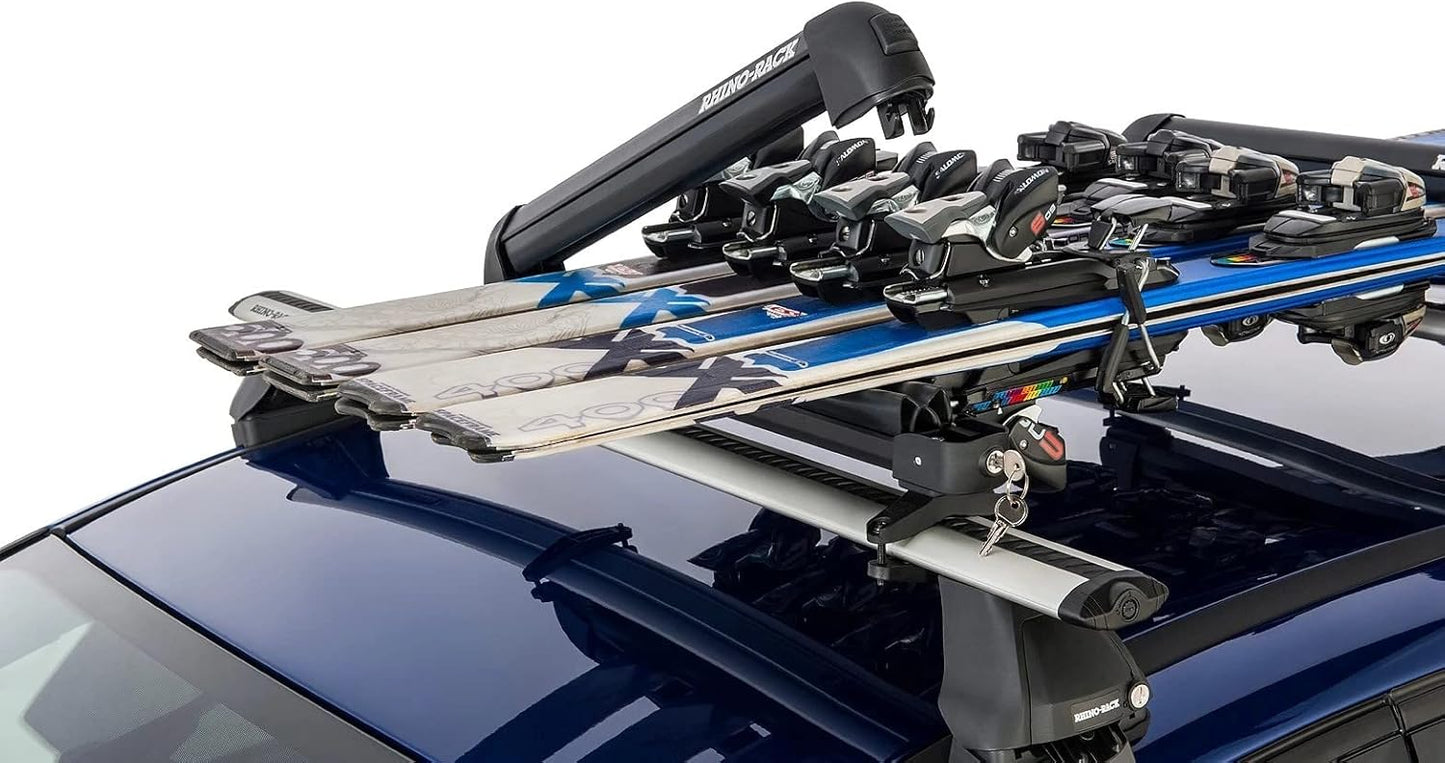 Rhino-Rack Carrier for Skis, Snowboards, Fishing Rods, Paddles, Skateboards, Water Skis, Wakeboard & More, Universal Mounting, Easy to Use, Locking, Lightweight & Heavy Duty, Suitable for All Vehicles