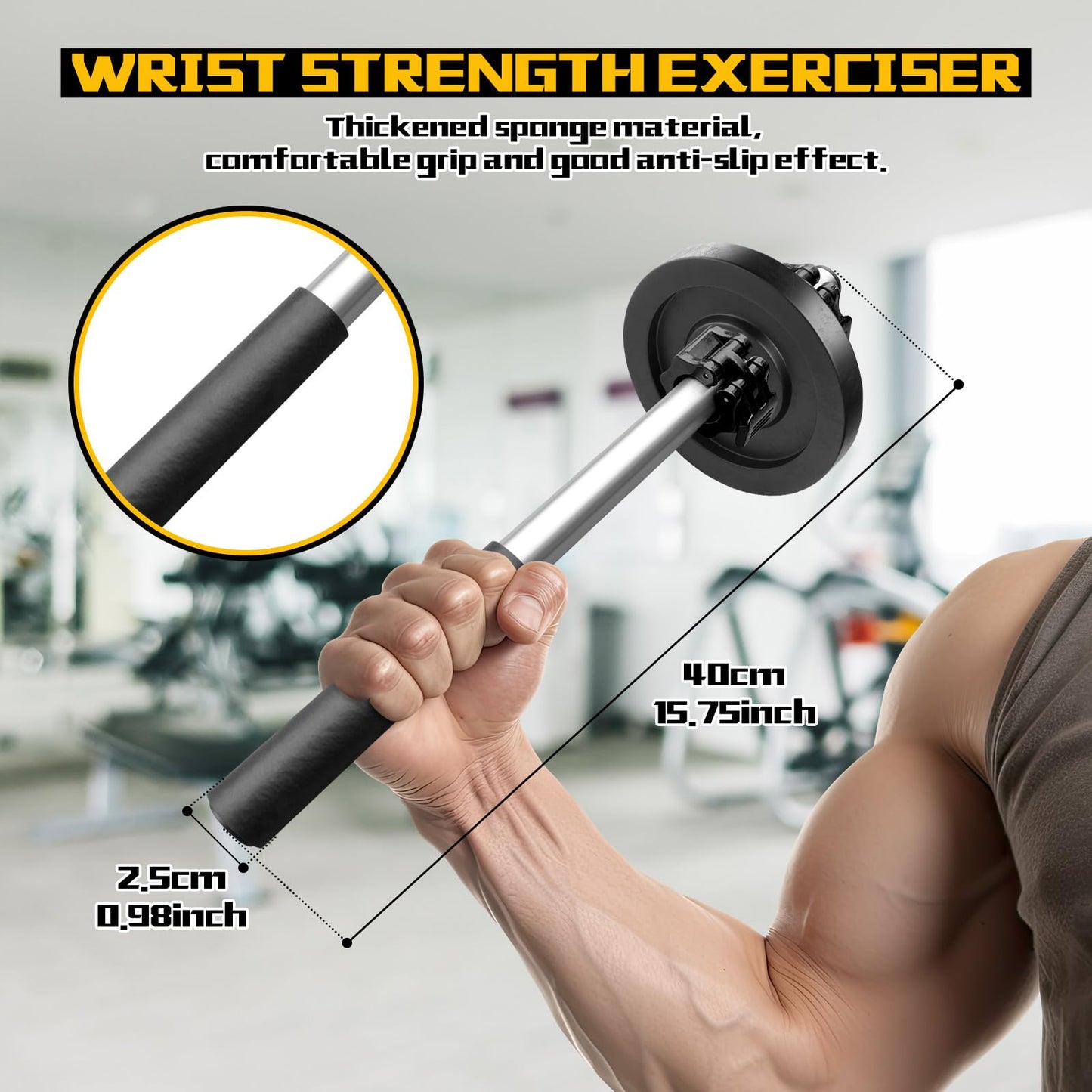 Fancyes Dumbbell Bar Handle with Lock, Adjustable Forearm Wrist Exerciser, Hand Developer Grip Strength Trainer, Fitness Equipment for Lateral Forearm/Wrist Rotation Exerciser/Forearm Trainer