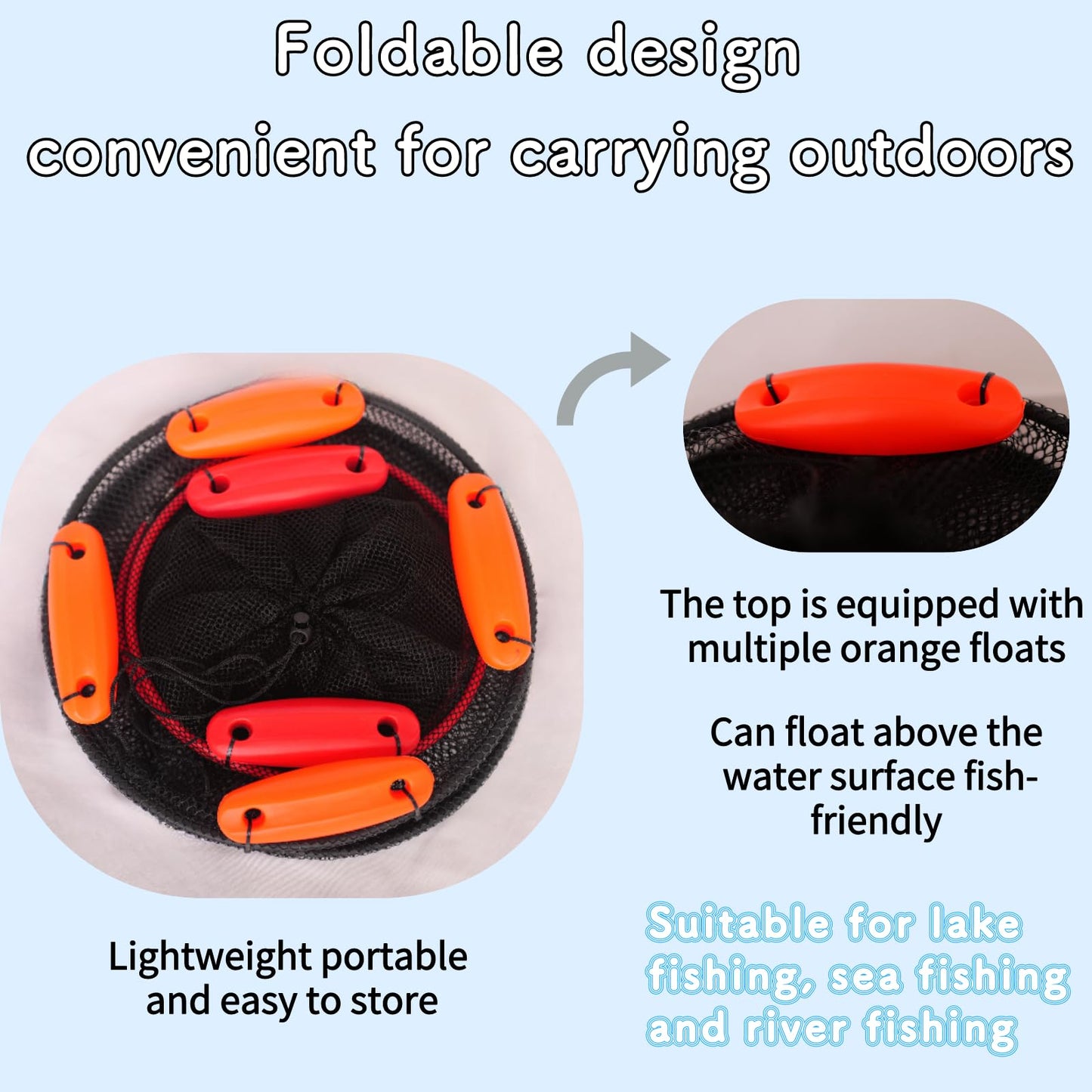 2Pcs Foldable Floating Fish Basket Fishing Basket Live Caught Fish for Kayak Fishing Accessories with Storage Bag Rubber Coated Netting and Nylon Netting Satisfy All Your Needs with Two Sizes