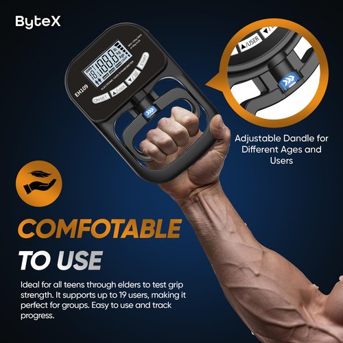 ByteX Hand Dynamometer Grip Strength Trainer - Electronic Hand Grip Strength Tester Grip Strengthener Hand Exerciser Meter Digital Hand Grip Training Gauge for Sport Home School Use (Black, 265 lbs : 120 kgs)