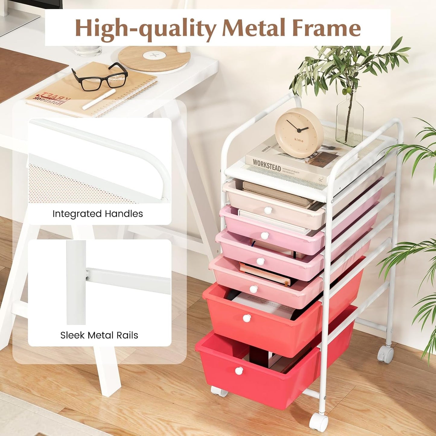 RELAX4LIFE 6-Drawer Rolling Storage Cart - Classroom Organization on Wheels w/Removable Plastic Drawers, Mobile Art Craft Cart for School Paper Home Office, Utility Cart with Drawers (Macaron)