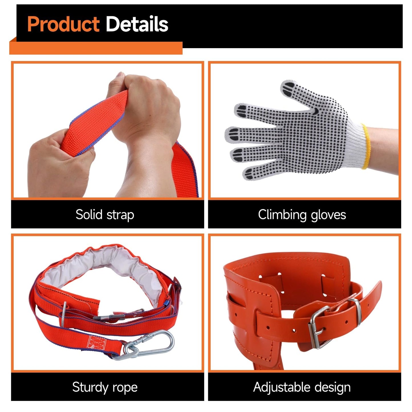 Homaisson Tree Climbing Spikes Set, Adjustable Tree Climbing Spikes Kit, Complete Tree Climbing Gears with Safety Belt