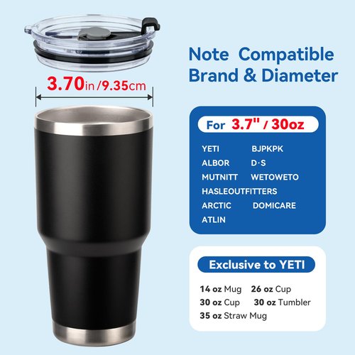 Prurex 30 oz Tumbler Lids,Replacement Lids for 30 oz Yeti Tumbler, Ozark Trail and More, Spill Proof Lids,Cover for 30 OunceTumbler,Cup (Black 2pack)