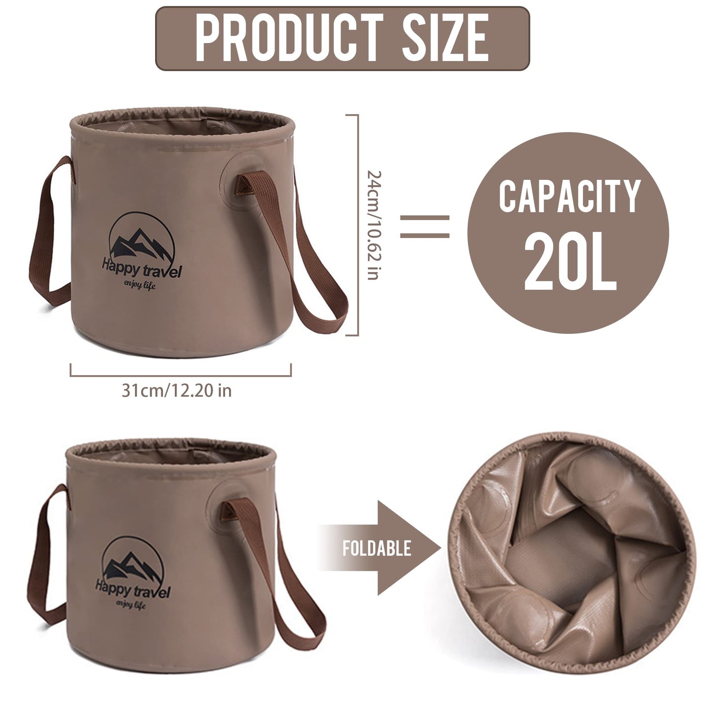 aiGear Collapsible Bucket 5.3 Gallon Portable Camping Outdoor Buckets Water Container Basin Foldable for Camping Hiking Travel Foot Soaking Fishing (CB20GN)
