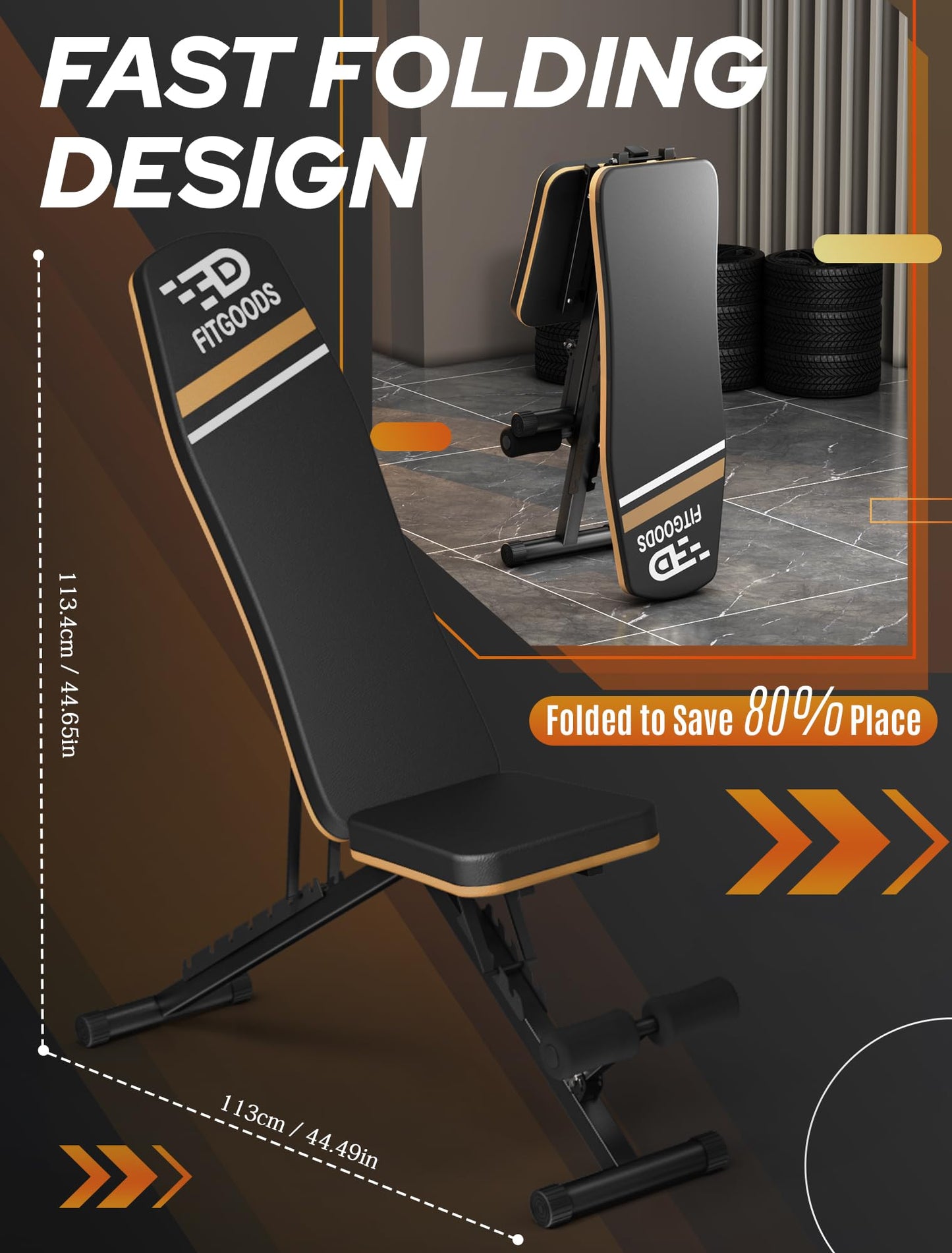 FitGoods Weight Bench Press, Foldable Workout Bench for Home Gym, 660 LBS Stable Incline Decline Bench for Full Body, Weight Benches for Home Gym, Sit up Bench Strength Training Benches