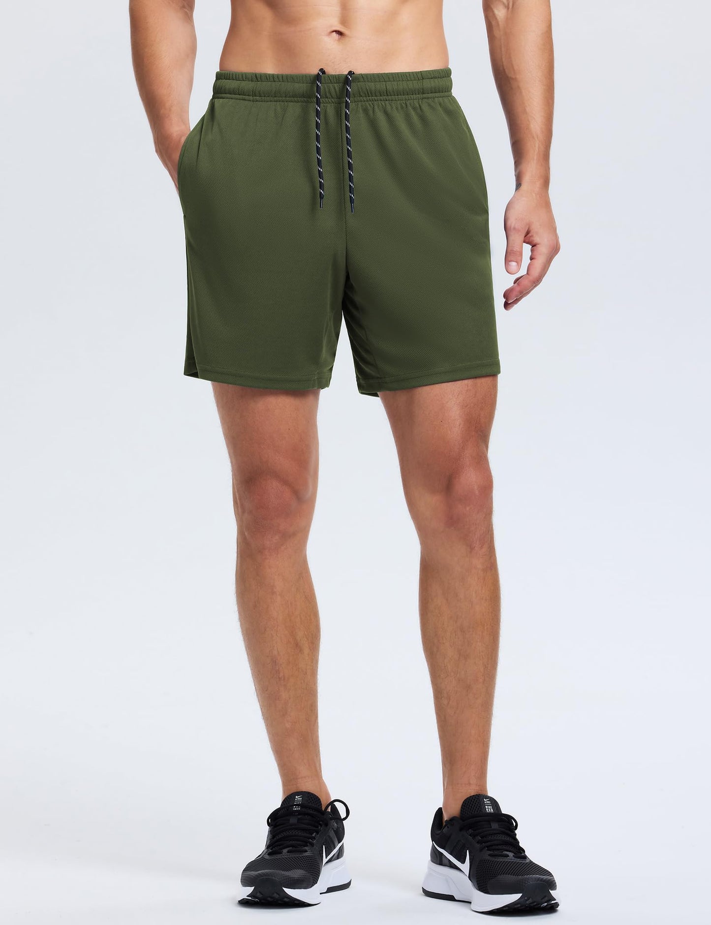 VGVB Men's 7 Inch Athletic Shorts Lightweight Workout Running Shorts Quick Dry Gym Shorts with Pockets Green,Large