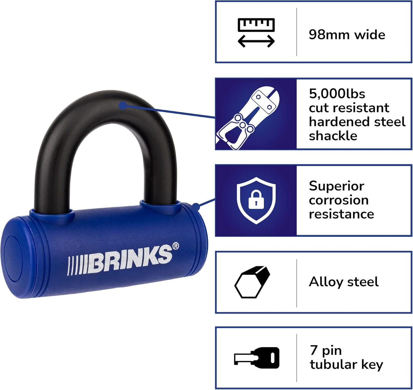 BRINKS - 3 7/8” Mini U-Bar Lock - Weather Resistant and Pick Resistant Bike Lock, Blue