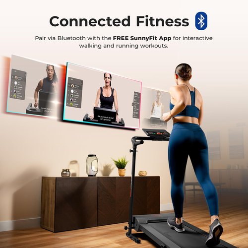 Sunny Health & Fitness Smart Foldable Exercise Running Walking Treadmill, Easy Assembly, LCD Performance Monitor, Device Holder, and SunnyFit® App Enhanced Bluetooth Connectivity - SF-T7610SMART