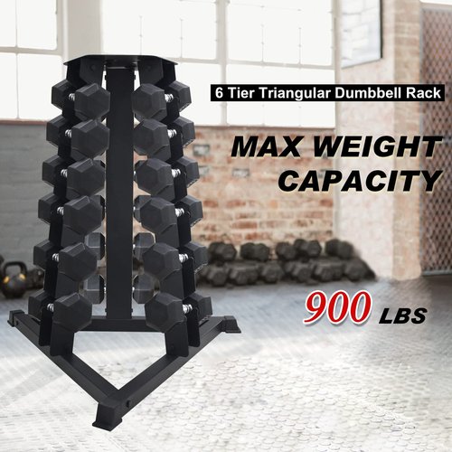 Balelinko Dumbbell Rack Stand Only, 6 Tier Triangular Frame Dumbbell Weight Rack, Dumbbell Holder with 18 Dumbbell Storage Placements, 900 lbs Weight Capacity Weight Storage Stand for Home Gym，Black