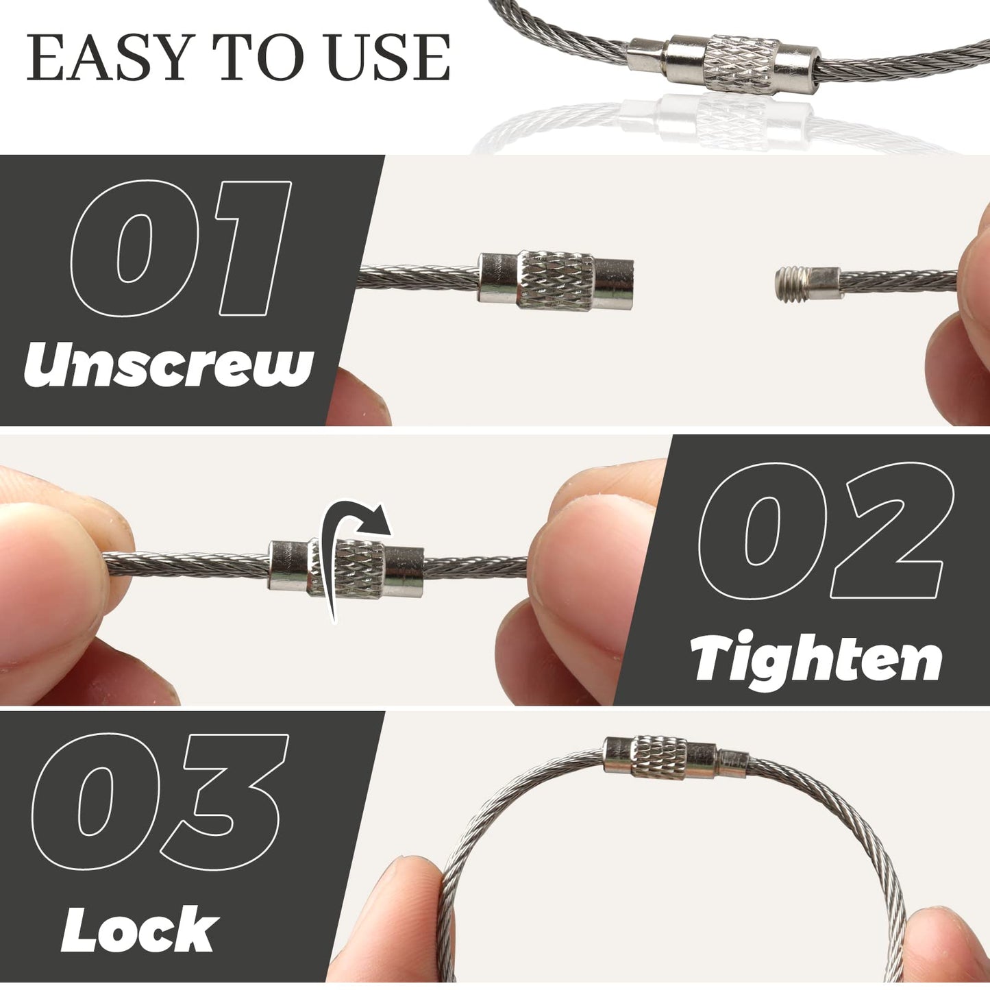 Ira Pollitt 100 Pieces 6 Inch Wire Keychain Cable 2mm Twist Barrel Stainless Steel Key Rings Loop Wire Cable Braided Steel Key Chain Heavy Duty Luggage Tags Loops Tag Keepers