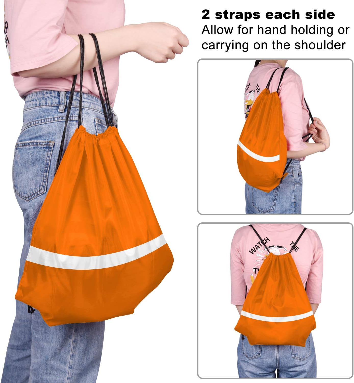KUUQA 15 Pack Drawstring Backpack Bag Bulk Reflective Backpack String Bags Cinch Sack Backpack for Team Yoga Sport Gym Traveling