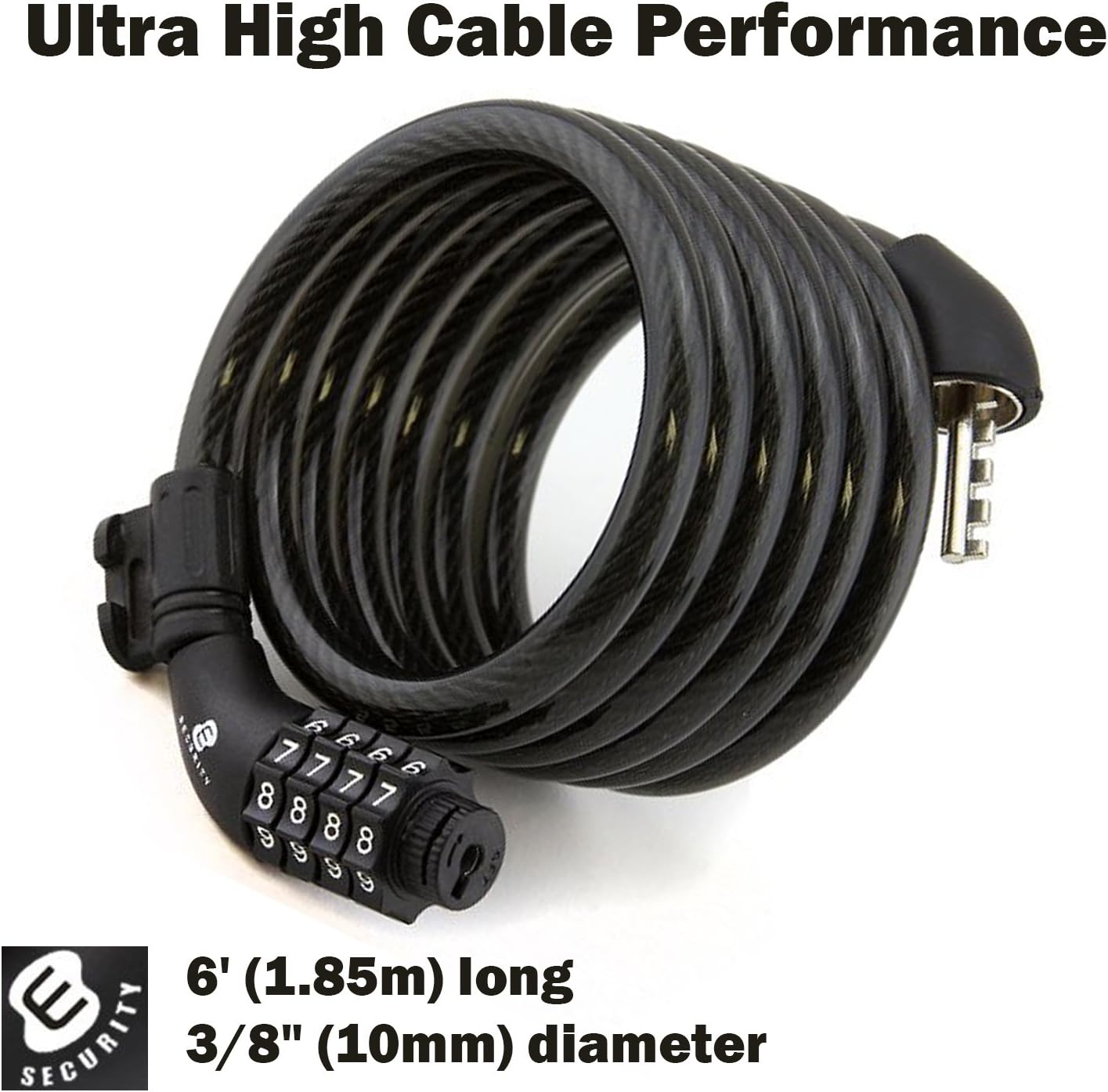 Secure Etronic 6ft Coiled Bike Lock - Resettable Combo Lock with Mounting Bracket