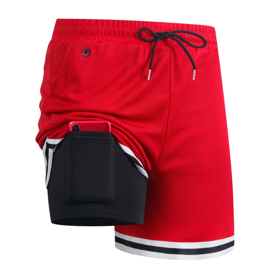 Aserlin Men's Athletic Shorts 2 in 1 Workout Running Shorts with Reflective Zipper Pockets and Towel Loop Gym Mesh Shorts-Red-L