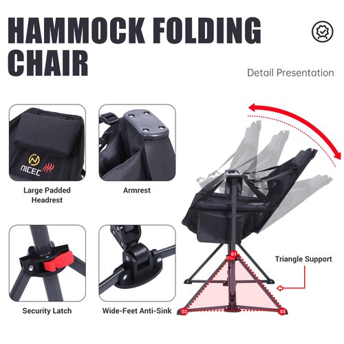 Nice C Heated Hammock Camping Chair, Swing Chair, Folding Rocking Chair, Camping Chair, High Back with Stand, Cup Holder, Side Pocket, Heavy Duty 10000mAh Power Bank Included (Set of 2)