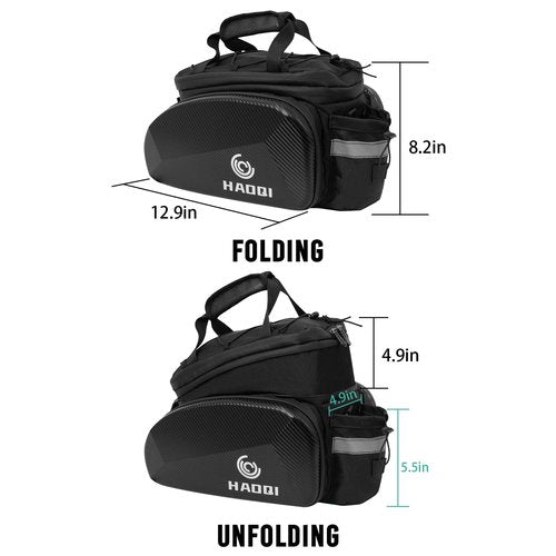 HAOQI 35L Panniers Bike Bags, Waterproof Bicycle Rear Rack Trunk Bag Hard Shell Ebike Cargo Saddle Seat Bag Carrier Handbag with Shoulder Strap for Commuter Travel Outdoor,Black