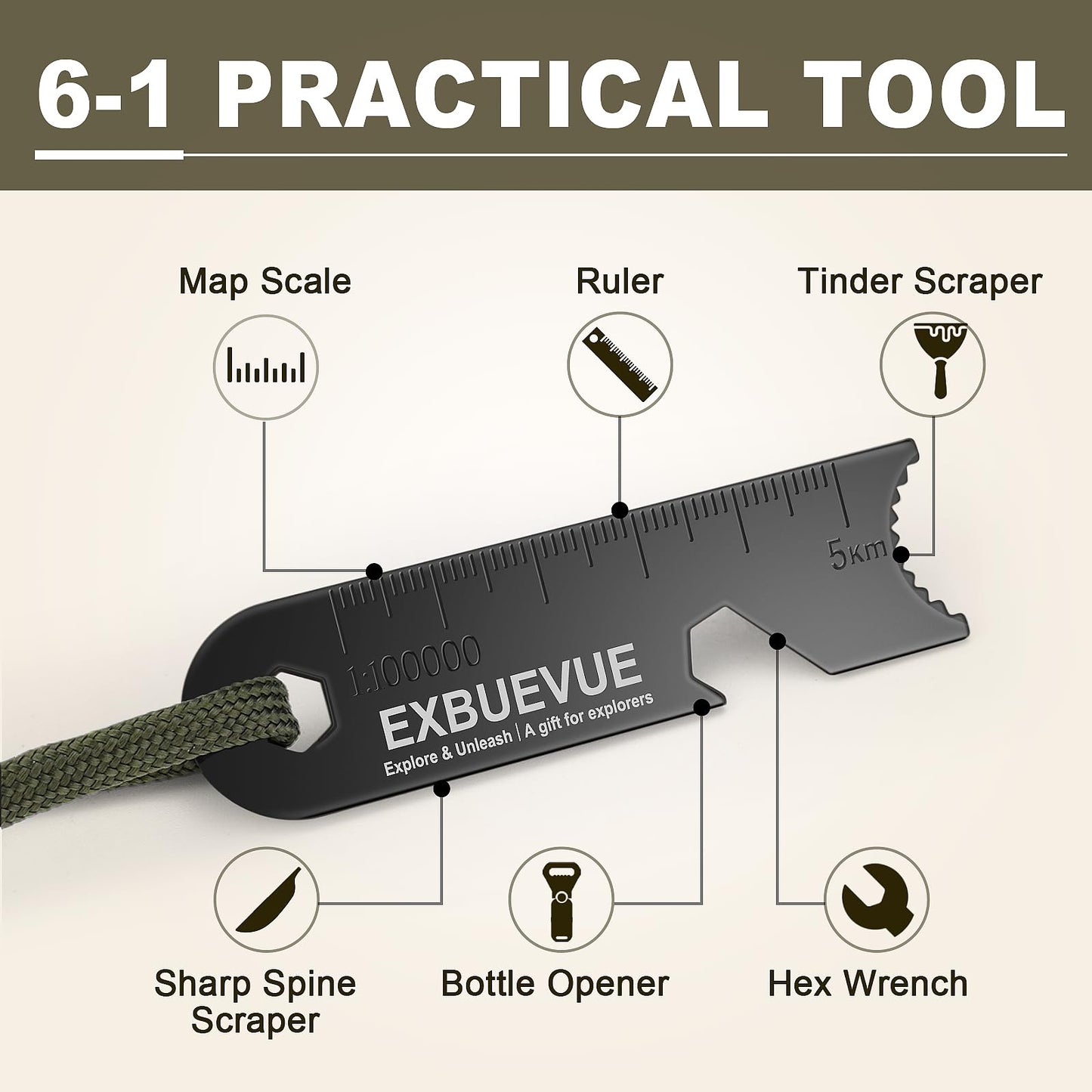 EXBUEVUE Fire Starter, 5'' Ferro Rod Outdoor Survival Tools Flint and Steel and Stricker for Bushcraft, Camping, Hiking Kits