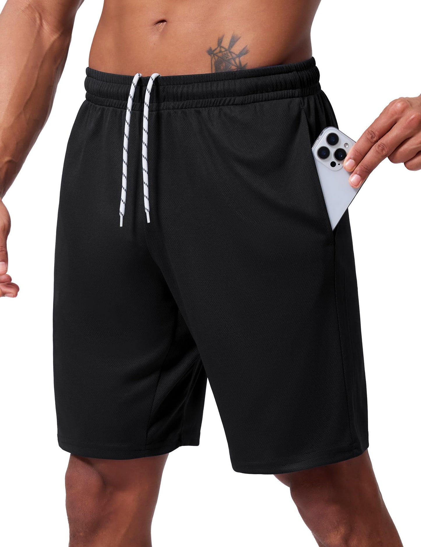 Vlynor Men's Athletic Shorts 9 Inch Inseam - Quick Dry Mesh Basketball Shorts Men, Lightweight Mens Gym Running Shorts with Pockets (Black, Small)