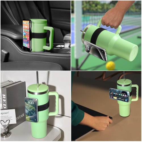 BEEYEO Phone Strap for Bottles Stanley Cups, Magnetic Phone Holder for Phone Using in Gym, Shopping Cart with Metal Ring - 1Pcs Adjustable Long Strap and 1Pcs Short Strap
