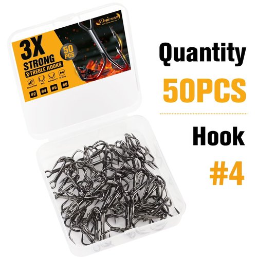 Dovesun Fishing Treble Hooks 3X Strong Professional V Triple Fishing Hooks for Saltwater Freshwater 50PCS Black Nickel Size #4
