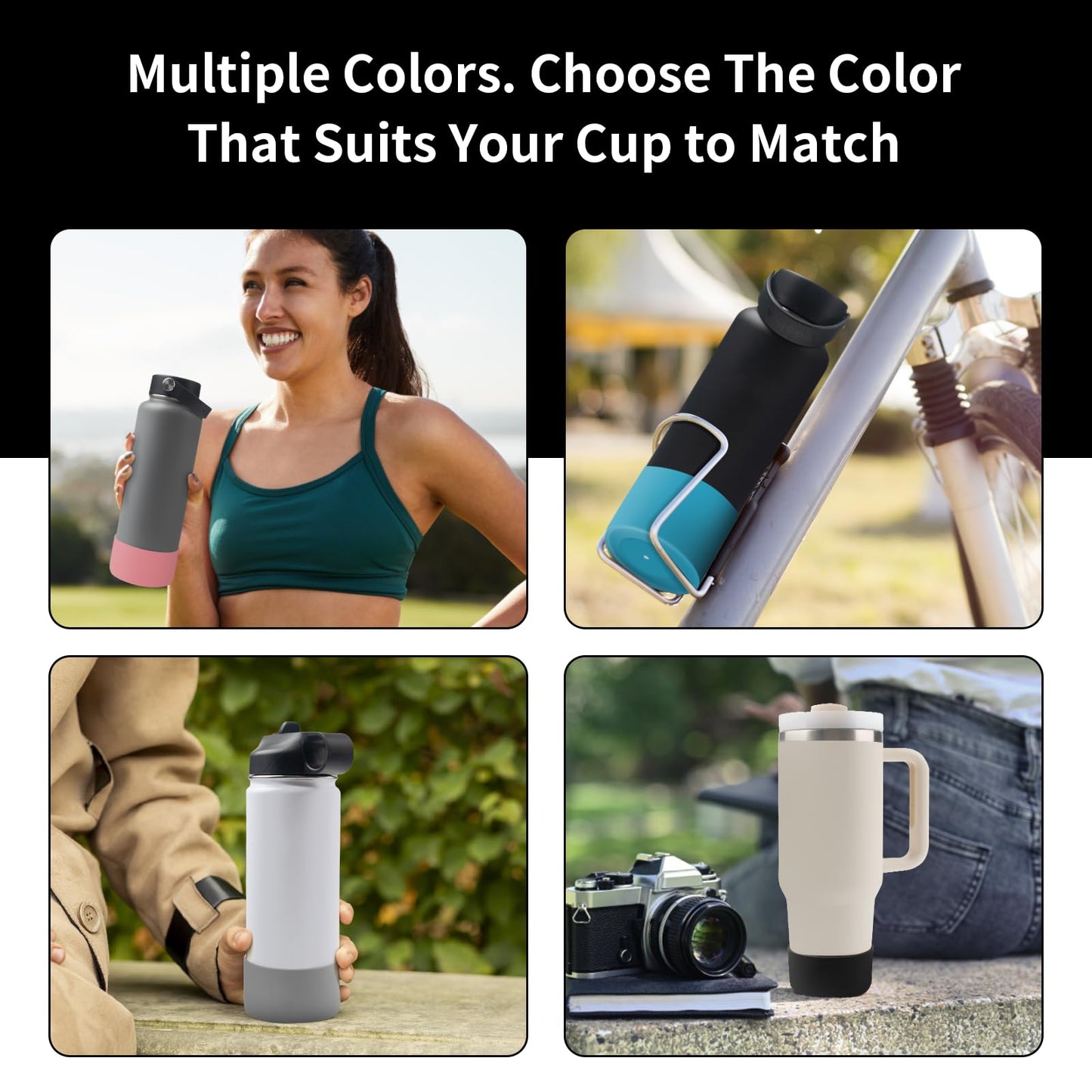 TFQXA1Z 4 Pack Silicone flask Boot, Protective Silicone Boot for 12oz - 40 oz, BPA Free Anti-Slip Water Bottle Sleeve for Stl Cup Accessories (Gray)