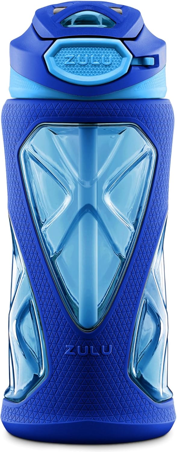 ZULU Torque 16oz Plastic Kids Water Bottle with Silicone Sleeve and Leak-Proof Locking Flip Lid