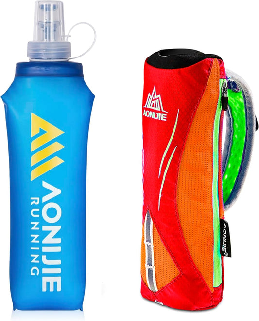 Geila Handheld Water Bottle for Running, 17 oz Grip Handheld Bottle with Hand Strap Hydration Pack, Sport Soft Flask