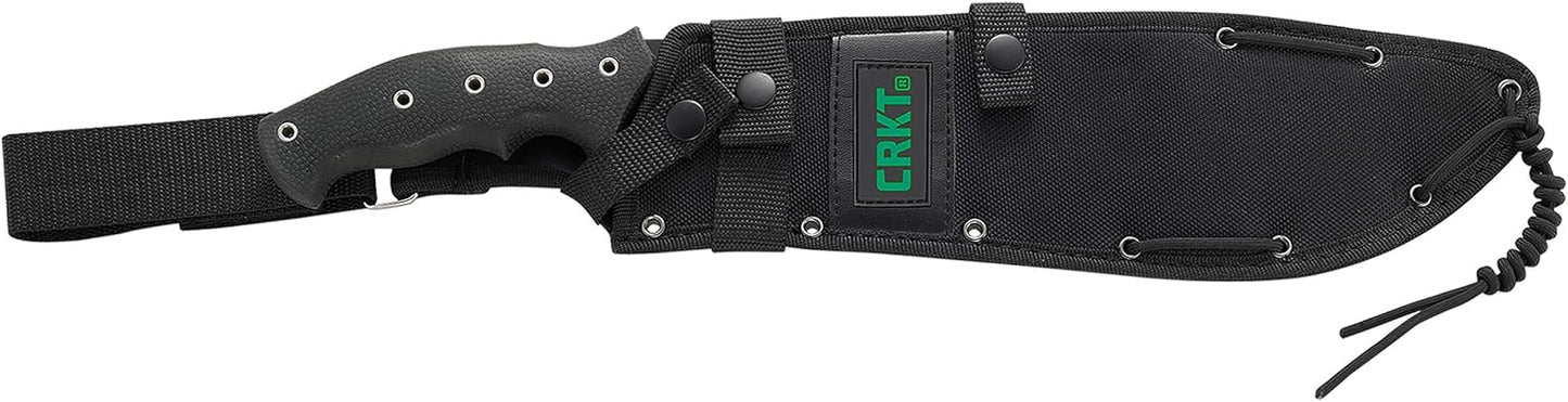 CRKT Halfachance Fixed Blade Parang Machete: 18 Inch Black Powder Coated Carbon Steel Parang Style Blade with Nylon Sheath for Survival, Hunting & Camping K920KKP