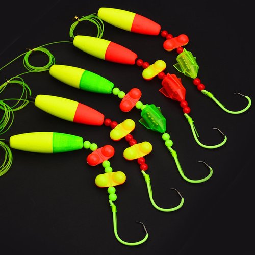 PROBEROS Catfish Rigs Fishing Rig - Bank Fishing Catfishing Tackle Floats Rattler Beads Rig Kit with Snaps 10/0 Circle Hooks Catfishing Rigs 5pcs/Set