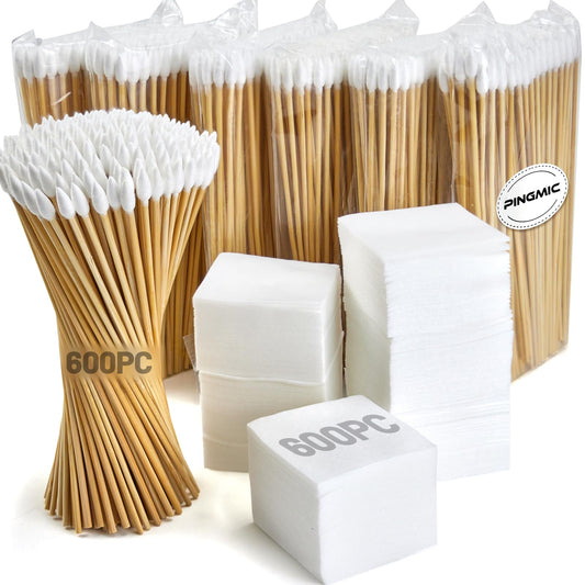 1200pc Gun Cleaning Supplies - 600PCS Patches and 600PCS Swabs, 6-inch Pointed Gun Swabs, 2" Lint Free Patches - Fit Most Calibers Cleaning Kit Supplies