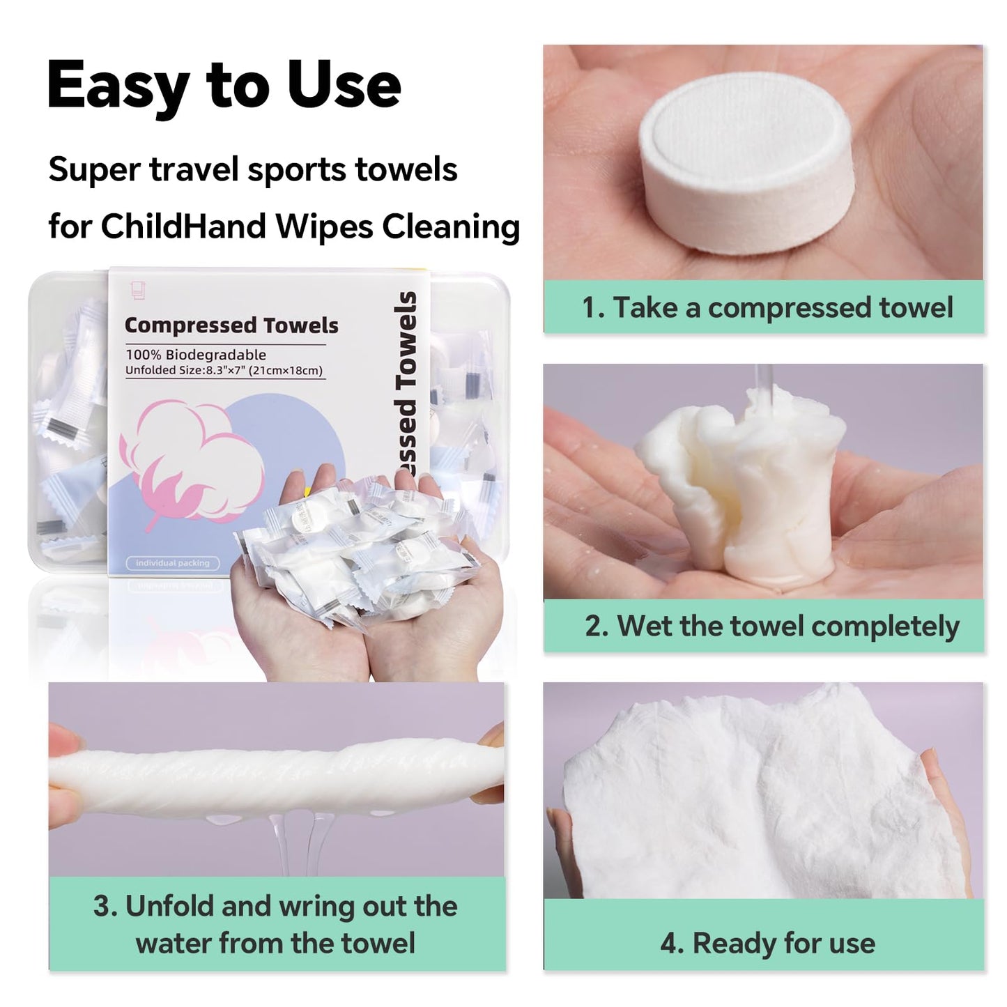 Illidi 80PCS Compressed Towels, Disposable Tablet Tissues, Portable Mini Cotton Sheets for Travel, Camping, and Outdoor Activities