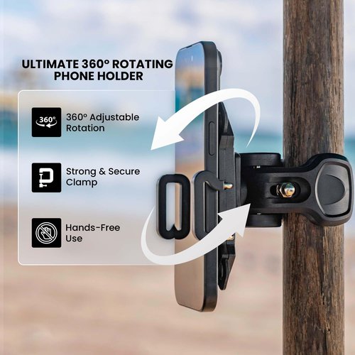 Phone Holder for Your Beach Pole Umbrella and Chairs - Securely Attaches Your Smart Phone to Your Beach Pole Umbrella (All Types) to Keep It Safe and Out of The Sand While Chillin' at The Beach