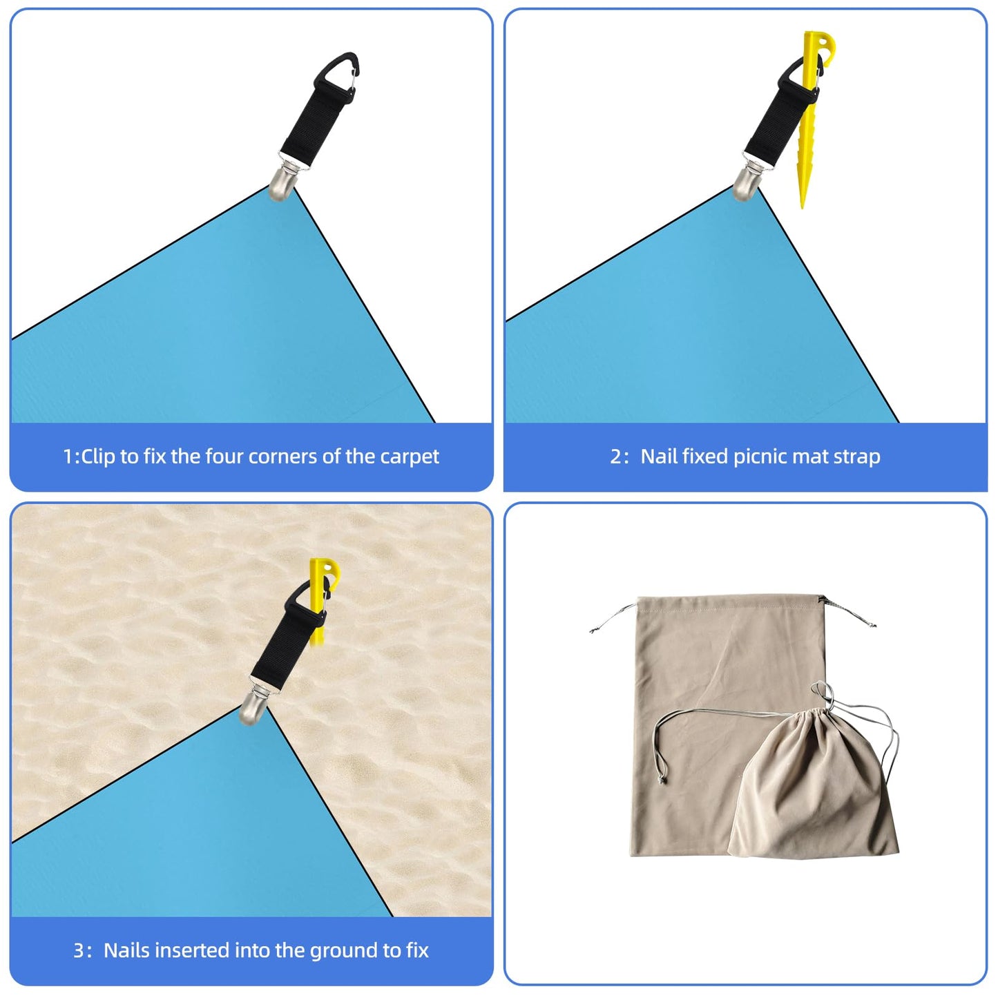 JKGOO 8 Piece 5.7in Beach Outdoor Picnic Holder -with Picnic Mat Clips and Tent Stakes,Beach Blanket Stakes,Tent Accessories,Sand Stakes,Great for Outdoor Camping Essentials (Blanket not Included)