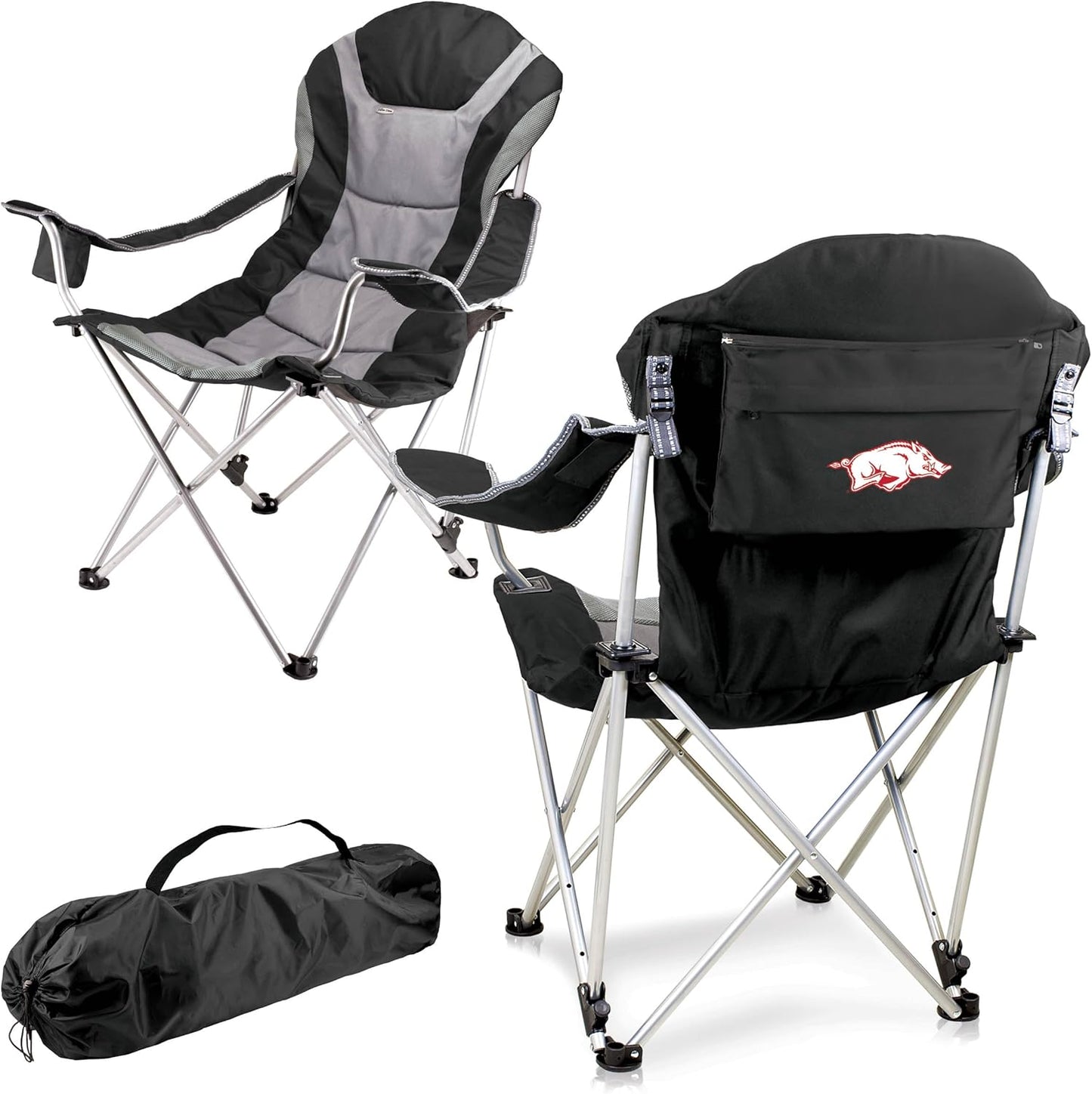 PICNIC TIME NCAA Arkansas Razorbacks Reclining Camp Chair - Beach Chair for Adults - Sports Chair with Carry Bag