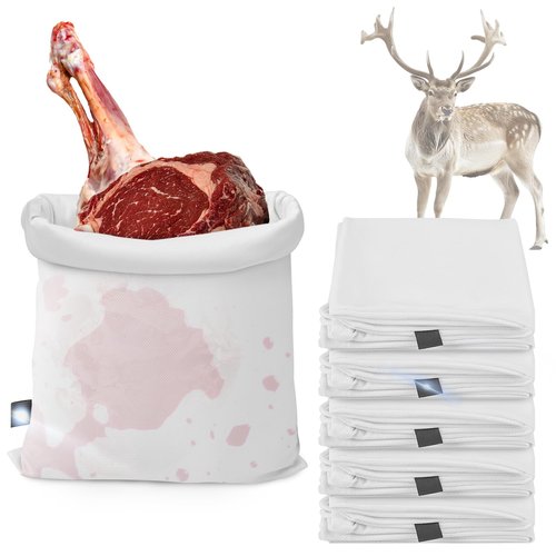 warmfarm 5 Pack Elk Game Bags with Reflective Strips,Reusable Stretchy Game Meat Bags - Breathable, Durable Nylon Polyester Cotton Blend (5, White)