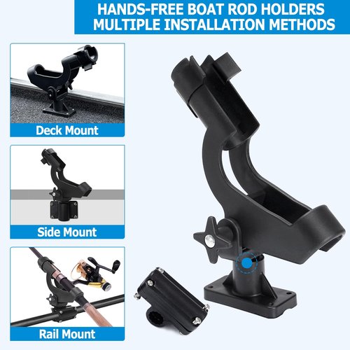 LBW Boat Fishing Rod Holders Side Deck Mount Kayak Rod Holder Adjustable Fishing Pole Holders for Boat Canoe Rail Mount 2 Pack