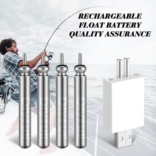 Copkim 8 Pcs Fishing Bobbers Battery Rechargeable and 2 Pcs Float Battery Charger Lighted up Night Bobber Batteries Night Fishing Accessories Tackles(White,Cr425,4 Hole)